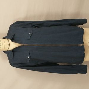 Indigo Cotton Shirt by Eton Slim XL Brass Zip Pearl Snap Unisex Men's Women's